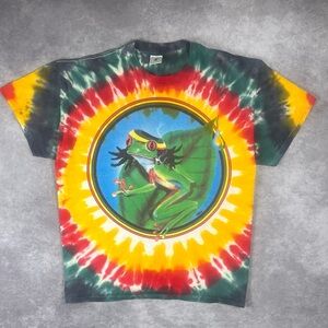 Vintage 90s Rasta Frog Tie Dye T Shirt Size XL Double Sided Tee